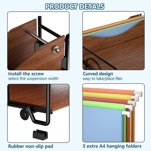 LUCYCAZ File Organizer for Desk, 4 Tier Wood Desk Organizer for Hanging File Folders, Desktop File Organizer for Office