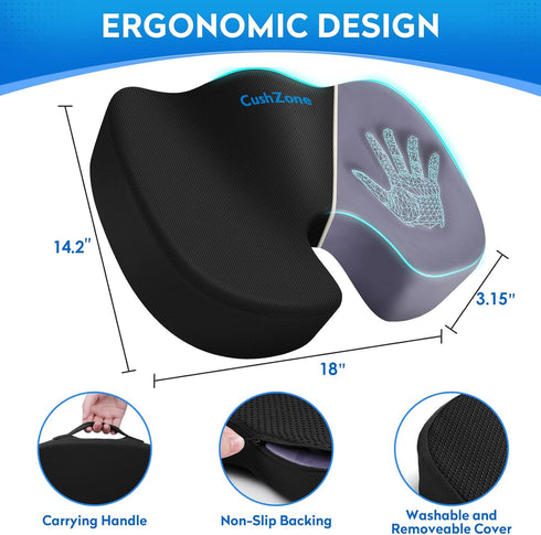 Seat Cushion Office Car Seat Cushion, Memory Foam Cushion for Office Chair, Car Seat, Airplane, Bleacher Non-Slip Chair Pad, Butt Pillow for Desk, Wheelchair, Car (Black) by CushZone