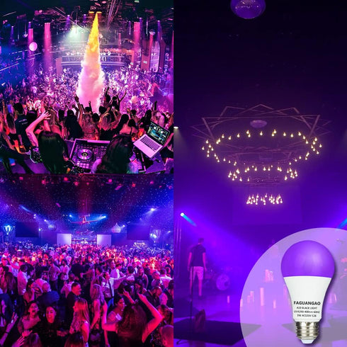 FAGUANGAO 9W A19 UV Blacklight Bulb, 75W Equivalent, E26 Medium Base, 120V UVA 390-400nm, 4 Pack for Parties