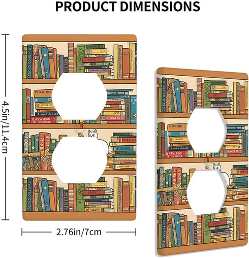 Moslion 1-Gang Cat Bookshelf Wall Plate Covers Sleeping Kitten Library Books Box Camera Flowers Outlet Cover Switch