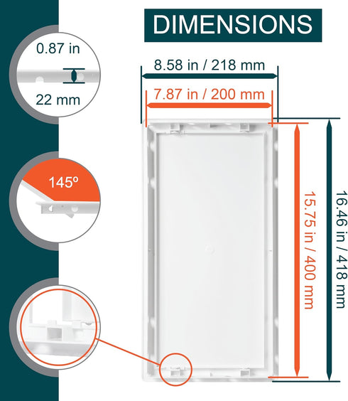 8 Inch x 16 Inch White Plastic Access Panel, Service Shaft Door for Plumbing and Electricity Access