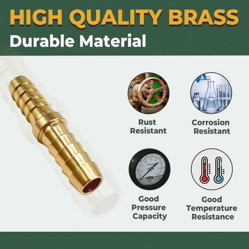 LIONMAX Barb Splicer Mender, 4 PCS Brass Barb Union Hose Fittings, 5/16 Inch to 5/16 Inch with 8 Hose Clamps