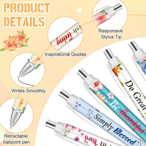 Jutom 72 Pcs Bible Verse Ballpoint Pens, Christian Flower Pens with Inspirational Quotes, Retractable Black Ink Pens