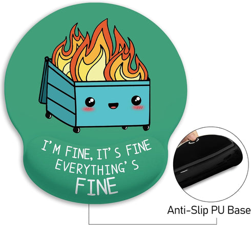 Dumpster on Fire Mouse Pad with Wrist Support, Gaming Mousepad with Non-Slip Base, Cute Desk Accessories