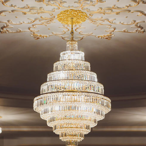 12 Inch Amosfun Gold Ceiling Medallion European Style Hollow Carved Round Base for Chandelier Home Lighting Fixtures