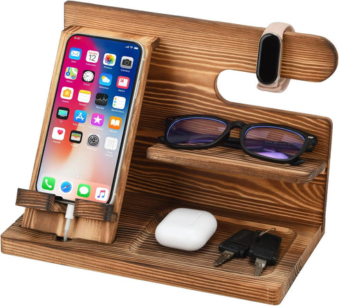 XHKDSYMC Wood Phone Docking Station,Bedside Table Organizer,Nightstand Organizer,Charging Station Organizer,Birthday Gifts for Men