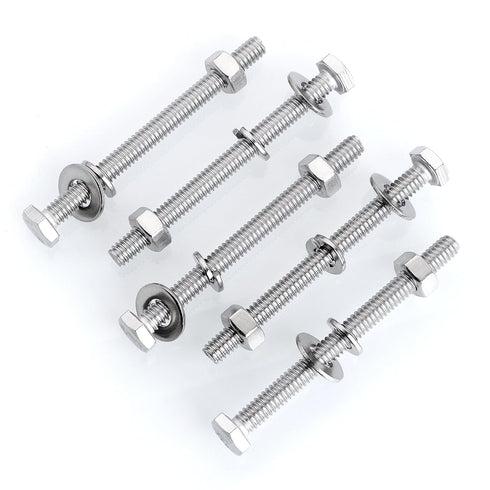 (10 Sets) 1/4-20x3" Hex Head Stainless Steel Bolts and Nuts with Flat & Lock Washers, 304 Stainless Steel 18-8, Fully Threaded, 1/4 Bolt