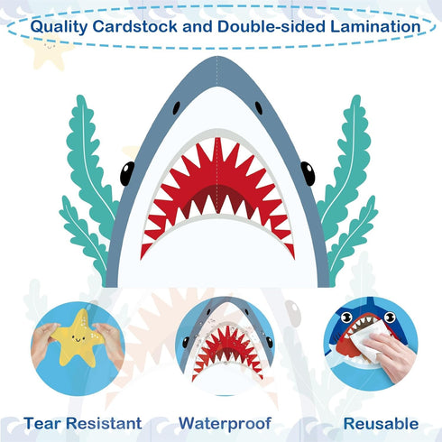 Shark Bulletin Board Kit Under The Sea Classroom Decorations Back to School DIY Photo Bulletin Board Set Ocean Theme Shark Paper Cutouts Decor for Kids Classroom School Home Office Wall Door Decor