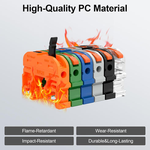 KV121 600V 32A 24-12 12.6 Terminal Block Kit, AWG Compact Lever Wire Connectors, DIN Rail Included, Quick Wiring