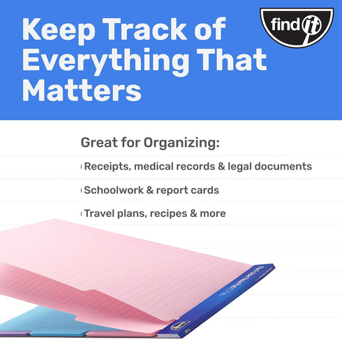 Find It File Folder Notepad - Pack of 36, 9.5 x 12.5 Inch Notebook Organizer for Filing and Document Organization