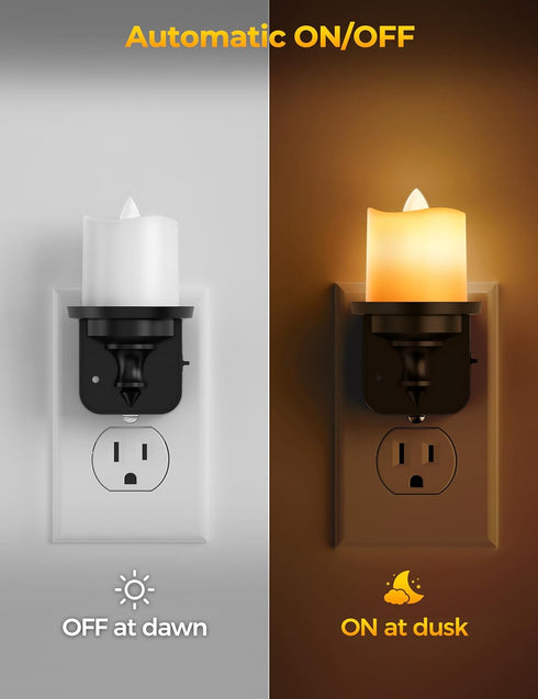 2 Pack, 0-100LM Dimmable, Briignite Flameless Candle Night Lights, Amber Plug-in LED Candle with Light Sensor, Kids