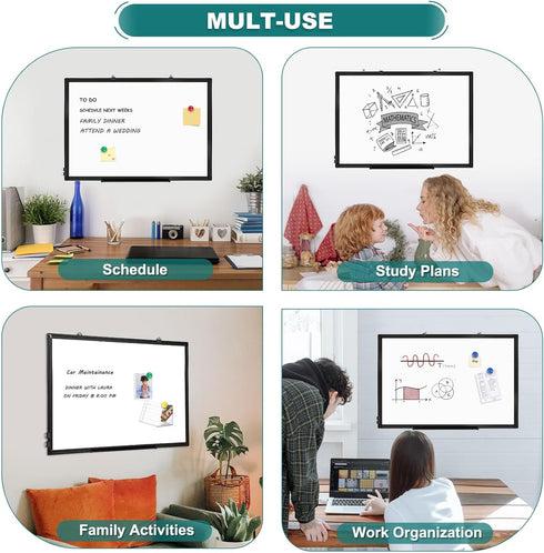 Double Sided Whiteboard, 24''X18'' Magnetic Dry Erase Board with Black Aluminum Frame for Wall Mounting