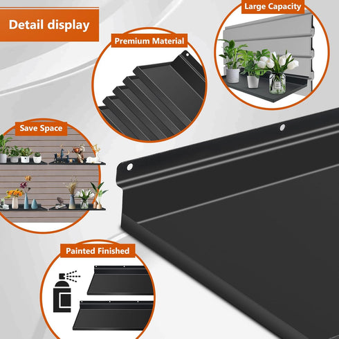 PEKGRIL 17X8 Inch Large Slatwall Shelves, Set of 2 Metal Accessories for Slat Wall, Flat Display Shelves for Storage