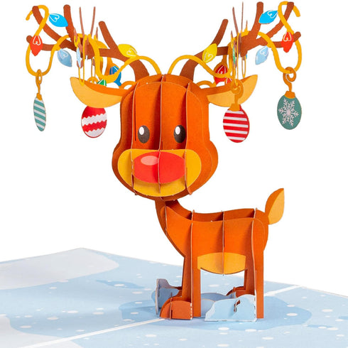 Paper Love 3D Reindeer Pop Up Christmas Card, Gift for Christmas or Holidays, 5" x 7" Cover with Envelope and Removable