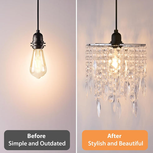 H11.81''X D8.66'' 2-Tiers Chandelier Shades, Mini Crystal Shade, Acrylic Beaded Hanging Lampshade, Modern Pendant Light