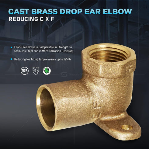 Everflow Supplies CFDL3412-NL 3/4 to 1/2" Cast Brass 90 Degree Reducing Elbow with Sweat Socket