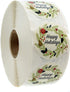 Ivory Holiday Floral Happy Holidays Stickers, 1000 White Wreath Christmas Labels Roll, 1.5" Round Seals