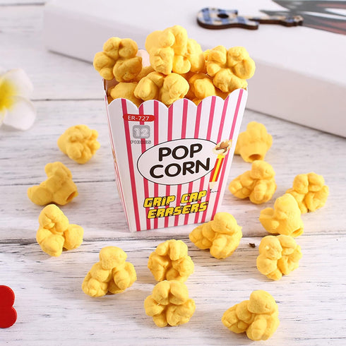 Pencil Top Erasers 36 Pack, Popcorn Pencil Erasers Toppers for Kids, Cute Fun Novelty Food Erasers for School Supplies
