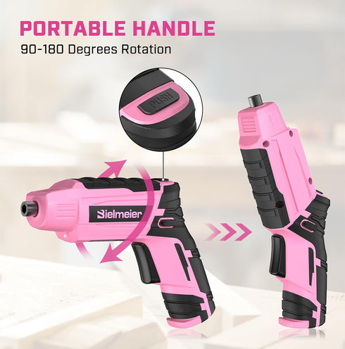 Bielmeier 4V Pink Cordless Screwdriver Set, Mini Electric Drill with 27 Piece Driver Set and USB Charger