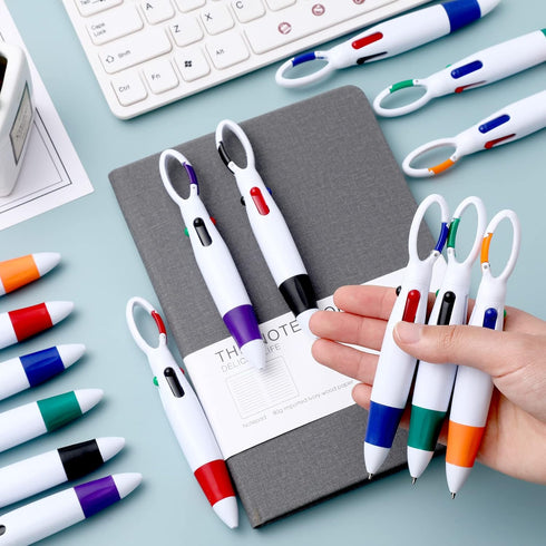 Retractable Shuttle Pens with Buckle Clip - 4 in 1 Multicolored Ink Ballpoint Pens, 120 Pieces for Office Supplies