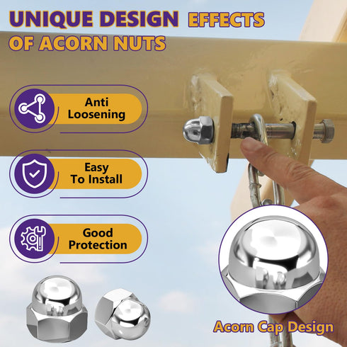 ZerDans M6-1.0mm 40Pcs 18-8 (304) Acorn Cap Nuts, Metric Hex Acorn Nuts Stainless Steel Caps for Indoor Outdoor Bolt