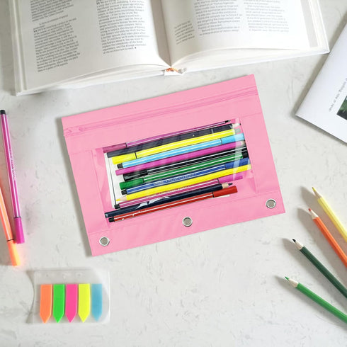 YoeeJob Pencil Pouch for 3 Ring Binder, Zipper Binder Pencil Pouches Bulk, Pale Pink, 24 Packs