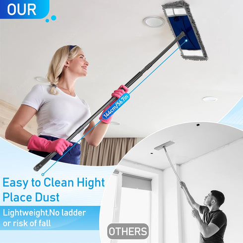 VOUBIEN 2 Wall Cleaner Mop with Long Handle, Extra Wall Dust Mop for Washing Walls with Microfiber Reusable Pads,Floor