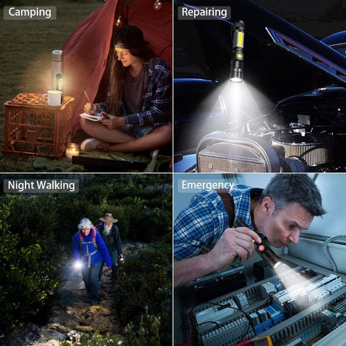 4 2 Pack Rechargeable Tactical Flashlight, USB Magnetic Flashlights with COB Flash Light - Models, Zoomable