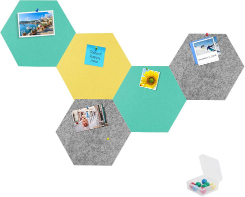 SEG Direct Large Hexagon Felt Bulletin Board, Self Adhesive Cork Board for Walls with Push Pins, 11.8 x 10.2 in, 5PCS