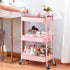 TOOLF Pink 3 Tier Rolling Cart, Metal Utility Cart with Wheels & Wooden Top, Organizer for Kitchen, Office, Bathroom