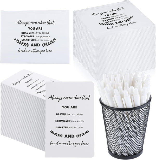Seajan 150 Pcs Inspirational Gifts Bulk, 50 Pcs Pen, Notepad, Makeup Bag for Teachers, Employees