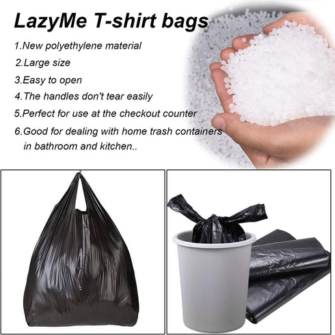 LazyMe T Shirt Bags, Black Plastic Bags with Handles, 12x20 Inches (50 pcs) for Grocery and Shopping Retail
