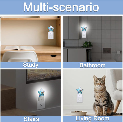 Light,Hummingbird Watercolor Bird Dusk to Dawn Star Night Flower Smart Sensor Nightlight for Bedroom Kitchen Hallway