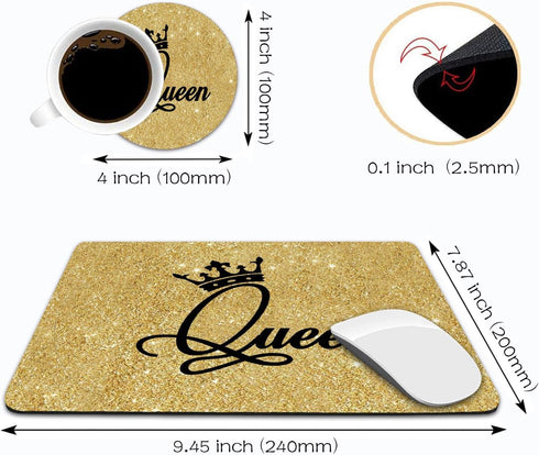 Mouse Pad - Gold Glitter Quotes Crown Queen, Non-Slip Rubber Base Rectangle Mouse Pads for Laptop & Computer
