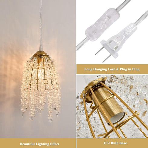 Elegant Plug-In Mini Chandelier - Golden Crystal Pendant Light