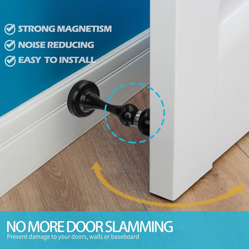 Neoera Magnetic Door Stop, Black - Strong Magnetic Door Catch, Premium Stainless Steel, Heavy Duty, 4 Pack