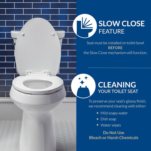 Mayfair Aurora Slow Close Toilet Seat, Easy Clean Hinges and Adjustable Perfect Fit Plastic Seat, Made in USA