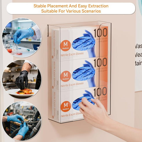 Yieach Acrylic Glove Box Holder Wall Mount With Adhesive,No Drilling Disposable Medical Rubber Glove Holder on Wall