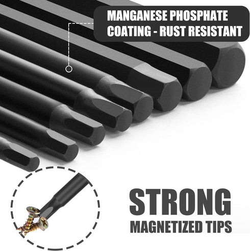 20 Piece Hex Head Allen Wrench Drill Bit Set, 1/4 Inch Hex Shank Metric and SAE S2 Steel with Magnetic Tips