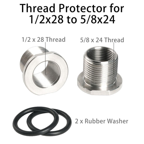 2 Pack Thread Adapters and Washers,1/2x28 to 5/8x24 Stainless Steel Thread Protector with Rubber Washer (Silver)