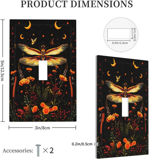 HTSAHKV 3 5 Inch Floral Dragonfly Wall Plate Light Switch Cover Single Gang Outlet Faceplate Print Plate Cover X