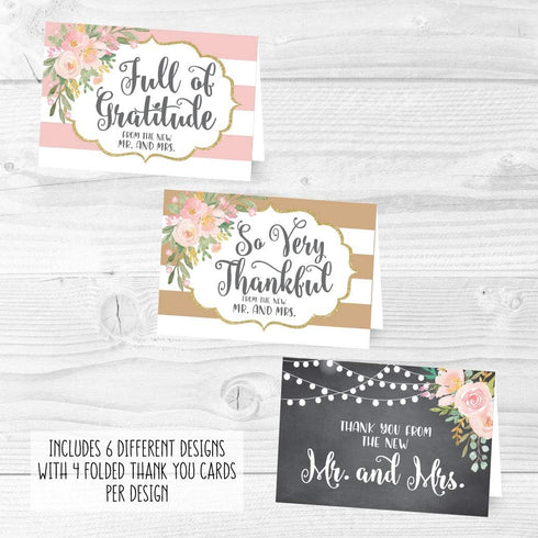 Hadley Designs 24 Pink Gold Wedding Thank You Cards - Envelopes for Bride Thank You from the New Mr. & Mrs.