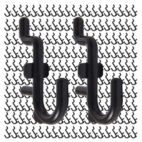 Jucoan 200 Pack J Shape Pegboard Hooks, Black Plastic Assortment for 1/4" Pegboard, Garage Tool Storage Organizer