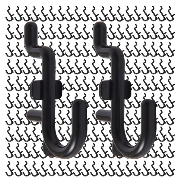 Jucoan 200 Pack J Shape Pegboard Hooks, Black Plastic Assortment for 1/4" Pegboard, Garage Tool Storage Organizer