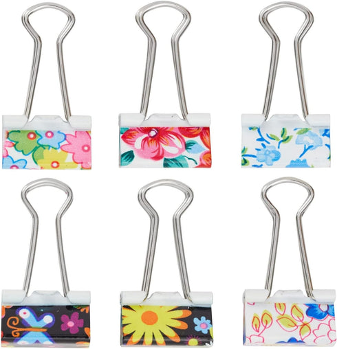 Juvale 40-Pack Small Cute Binder Clips - 1.5 x 0.75 in Multicolor Floral Design, Durable Iron Clips for Document