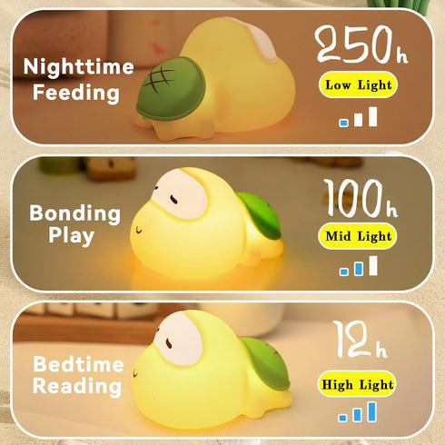 3 Big Head Turtle Night Light, Cute Anime Turtles Lamp with Timer, Levels Touch Dim Baby Night Light for Nursery