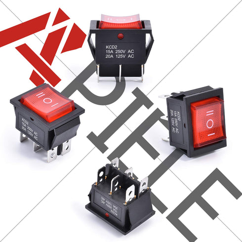 APIELE 3Pcs 3 Position Rocker Toggle Switch, DPDT 6 Pin AC 125V/10A 250V/16A with LED Light KCD2-203N (Red)