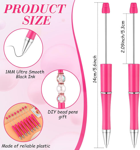 Qilery 60 Pcs Beadable Pens Bulk Bead Pen Cute Cool DIY Pens Black Ink Ballpoint Pens for Valentine's Day Gifts Kids Girls Graduation Gift Office School Supplies(Rose Red)