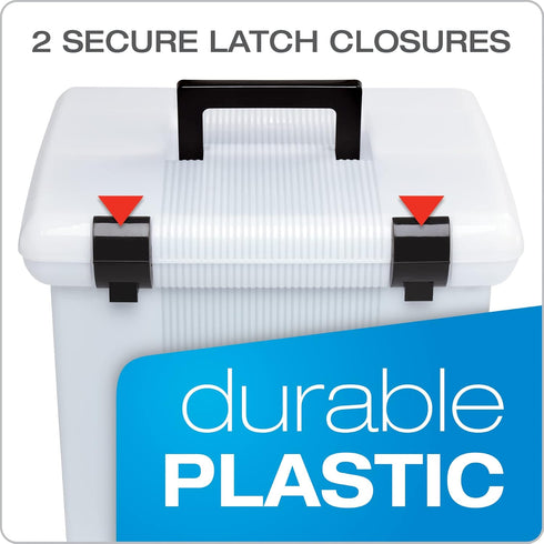 Pendaflex Portable File Box, Frosted White with Hinged Lid and 3 Black Letter Size Hanging Folders Included
