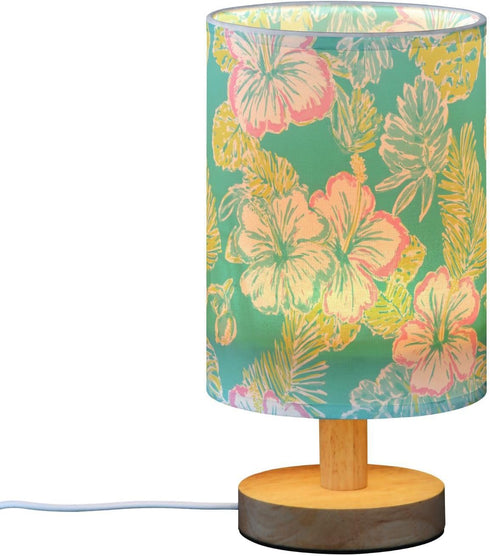 ALAZA Bedside Table Lamp for Bedroom Pink Green Floral Leaves Nightstand LED Light Lamps with USB Port Linen Fabric